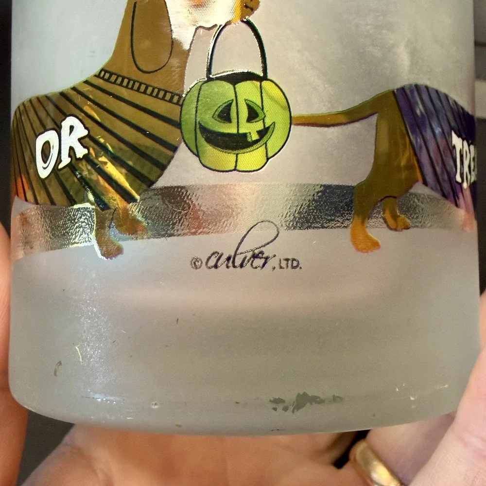 Culver Frosted Halloween Lowball Glasses Set of 3 Weiner Dog Puppy Spooky FUN